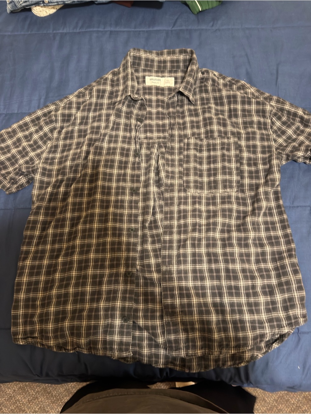 Hollister Brown and White Plaid Short-Sleeve Button-Down Shirt